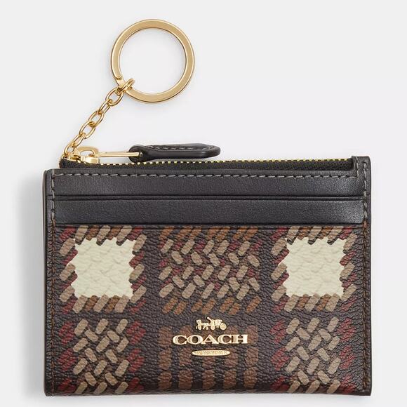 Coach Accessories - Coach NEW Skinny ID Card Case ~ Brushed Plaid Brown & Gold PVC Mini Wallet CN018